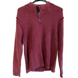 Carbon 2 Cobalt 1/4 Button Pullover Destroyed Wash Burgundy Sweater Mens XL